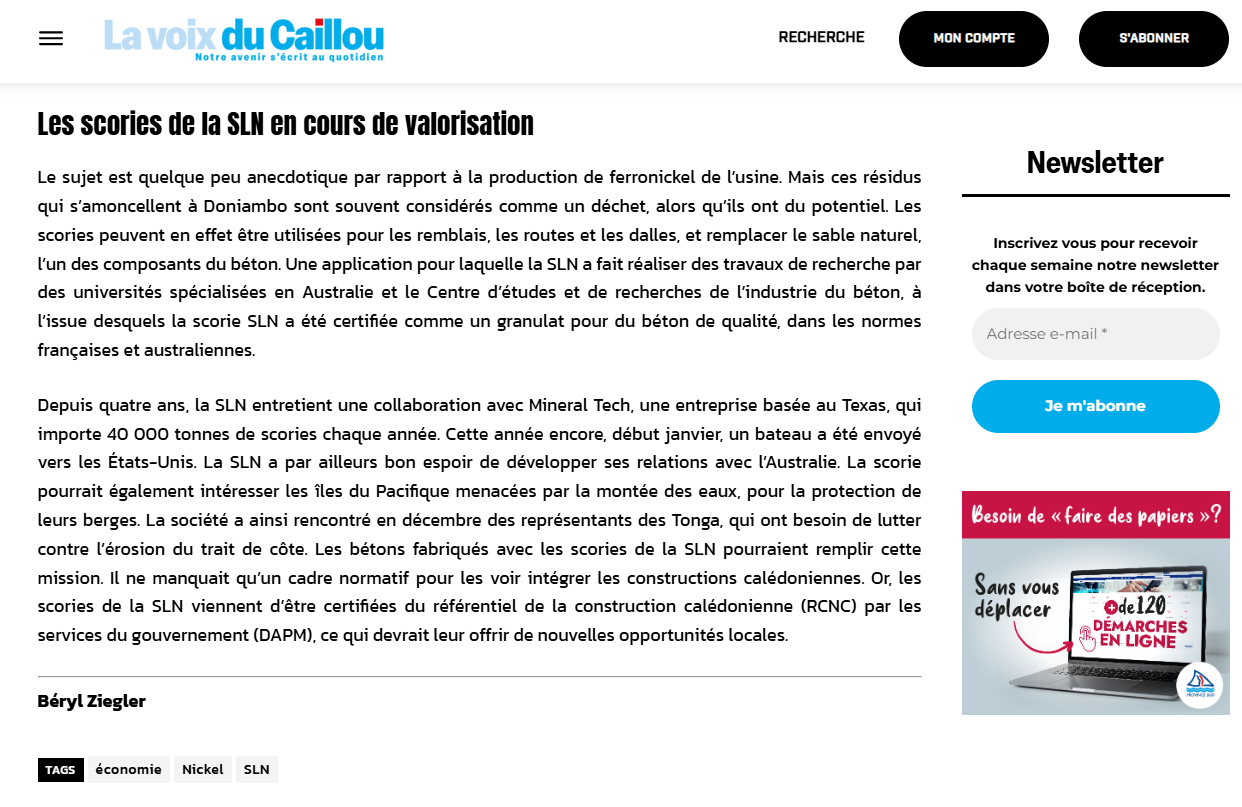 Article de La Voix du Caillou sur Doniambo Scories